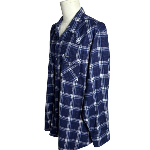 Vintage 90s Dickies Pearl Snap Western Shirt 2LX Blue Plaid Flannel Long Sleeve - Picture 3 of 6